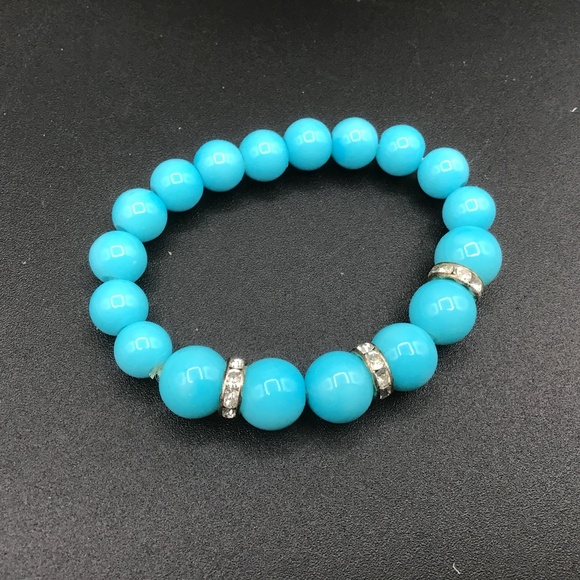 Turquoise colour beads stretch bracelet - Picture 1 of 8
